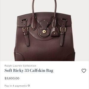 NWT Ralph Lauren Purple Label Collection Ricky 33 Handbag, Bordeaux